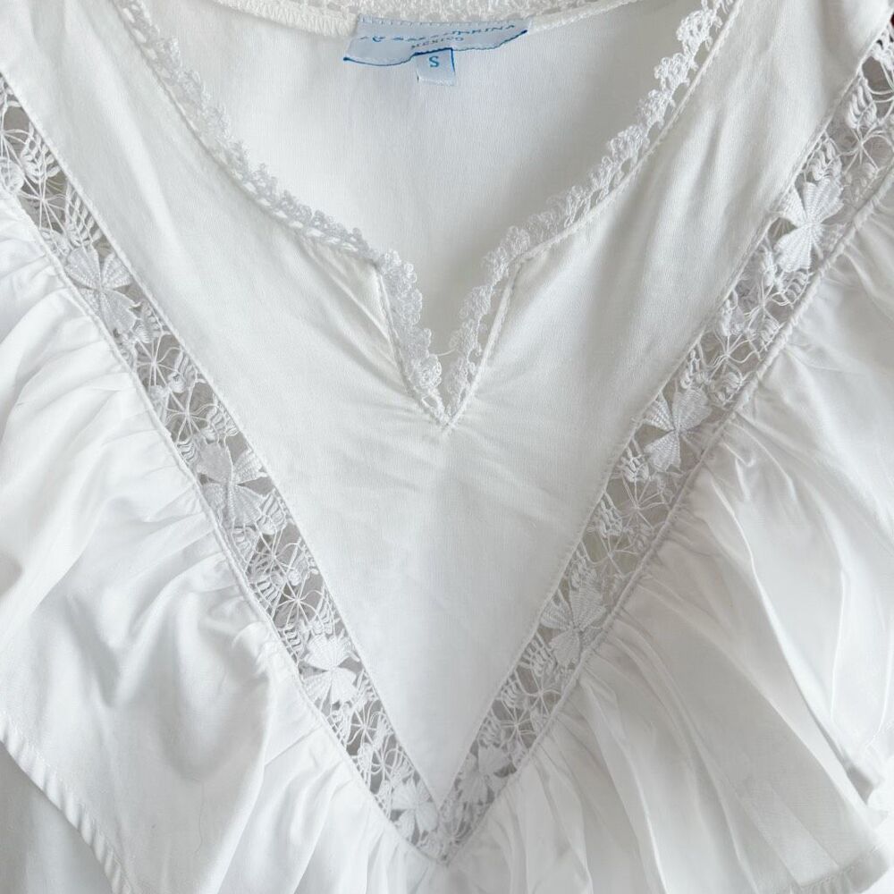 MI GOLONDRINA Valentina White Blouse Top Size Small Ruffle White Embroidered - Picture 5 of 15